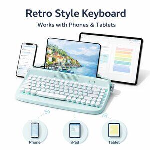 Retro Style Typewriter Keyboard Mint Green Wireless Bluetooth Multi-Device New